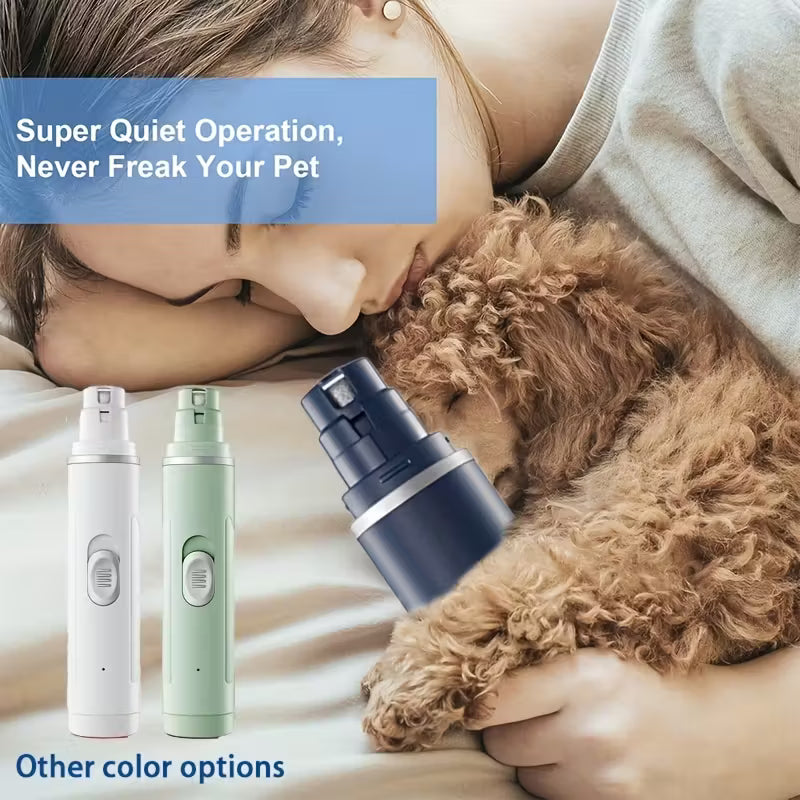 A woman asleep with her poodle on the bed, the Silent Groom Pro in front of them