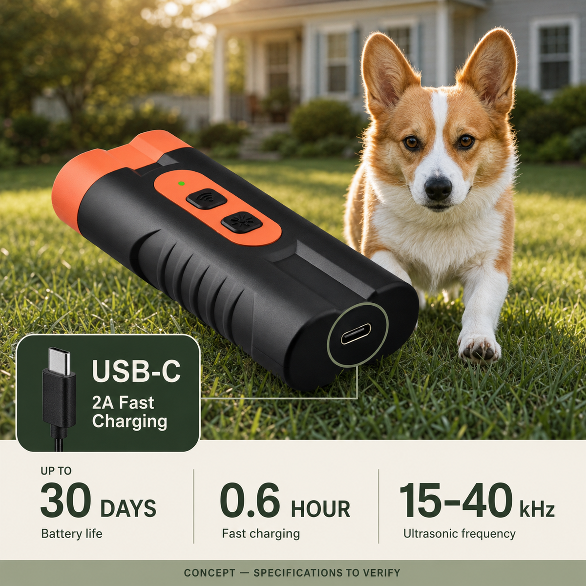 QuietPaw™ Ultrasonic Bark Trainer — Handheld, No Shock, No Spray