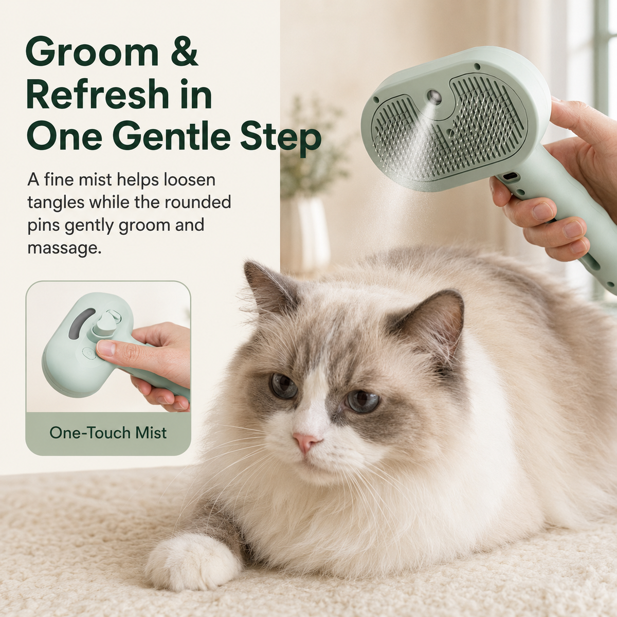 Self Cleaning Misting Brush for Dogs and Cats