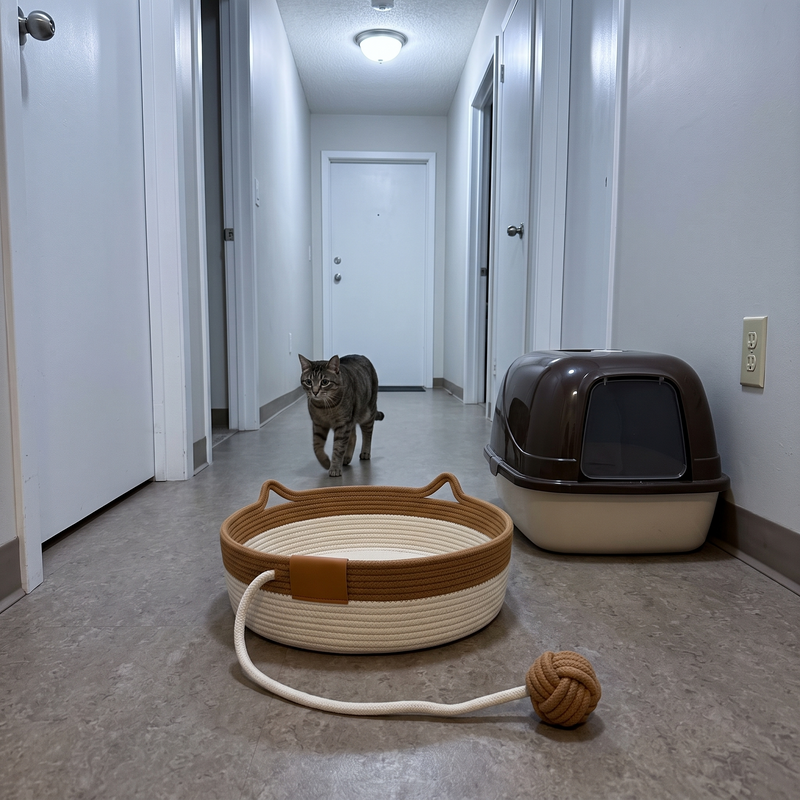 By the litter box or in a walkway